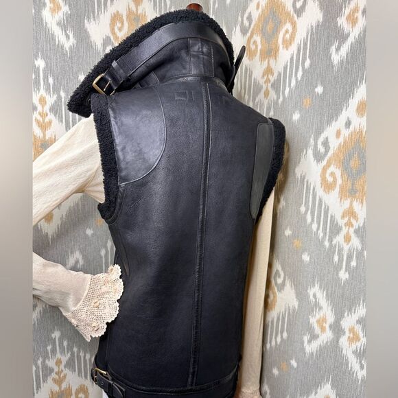 Polo Ralph Lauren Black Unisex Portuguese Lamb Shearling Aviator Vest - Picture 13 of 16